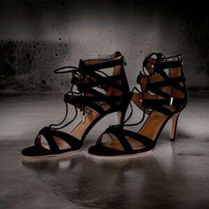 AQUAZZURA Beverly Hills 75 Suede Lace-Up Sandal - Size 38